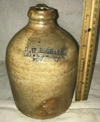 Antique Quart Salt Glaze Adv Jug D.  W.  Richards Newark Nj Vintage Stoneware Crock