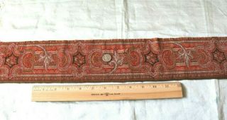 Antique Wool Paisley Kashmir Shawl Border Fabric Medallion Design L - 61 