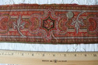 Antique Wool Paisley Kashmir Shawl Border Fabric Medallion Design L - 61 