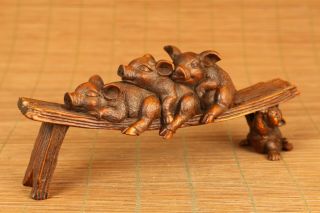 Antique Old Boxwood Hand Carving Pig Statue Netsuke Table Decoroation Lovely Art