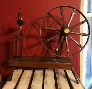 Vintage Spinning Wheel Table Top Decoration Folk Art Wood Collectible