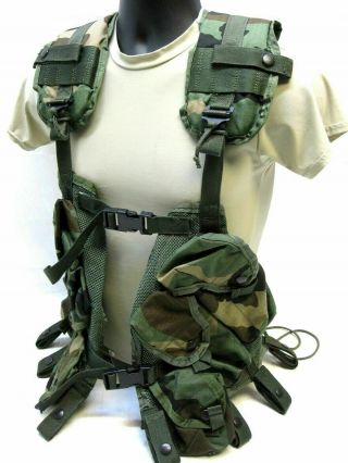 [c4] Military Woodland Camo Tactical Load Bearing Vest Lbe Lce Chest Rig Harness
