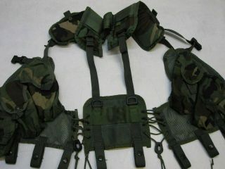 [c4] MILITARY WOODLAND CAMO TACTICAL LOAD BEARING VEST LBE LCE CHEST RIG HARNESS 7