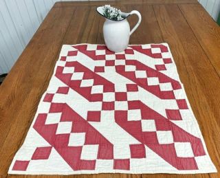 Patriotic Red c 1900s Jacobs Ladder TABLE Quilt Doll 28 x 22 Vintage 2