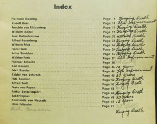 THESE 21 - WW2 Nuremberg Trials book w/ 14 photos signatures Goering,  Jodl,  12 2