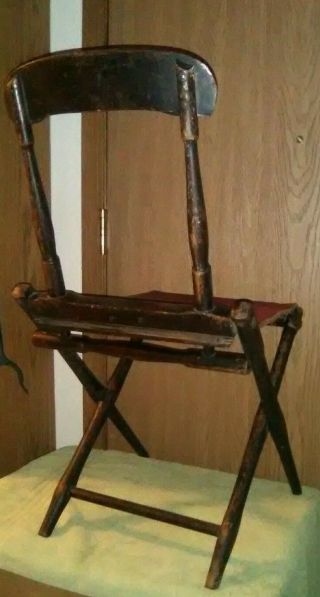 Antique Wood and Carpet Folding Chair for Covered Wagon Use 3