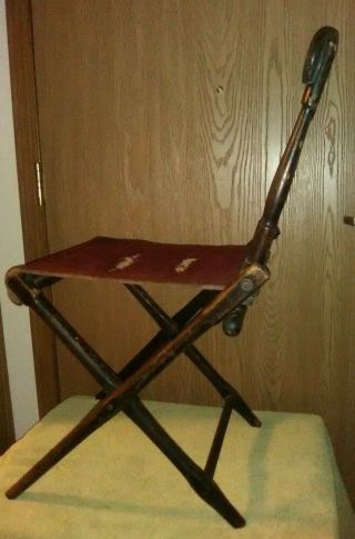 Antique Wood and Carpet Folding Chair for Covered Wagon Use 4