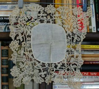 Antique Fine Rare Exquisite Lace Bridal Wedding Handkerchief 12”x12” Circa 19c