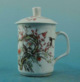 Chinese Old Porcelain Famille Rose Bird And Flower Teacup /guangxu Mark 44 B01