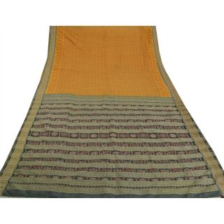 Sanskriti Vintage Saffron Saree Pure Silk Ikat Woven Patola Craft Fabric Sari 4