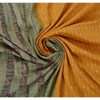 Sanskriti Vintage Saffron Saree Pure Silk Ikat Woven Patola Craft Fabric Sari 5