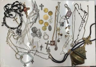 Mustard Seeds Italy Sterling Christian Crucifixes Rosary Necklaces Medal Crosses