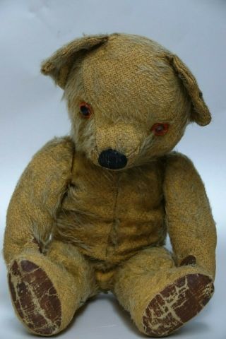 CHARMING OLD STRAW FILLED JOINTED TEDDY BEAR - INFO WELCOME ON MAKER - RARE L@@K 2