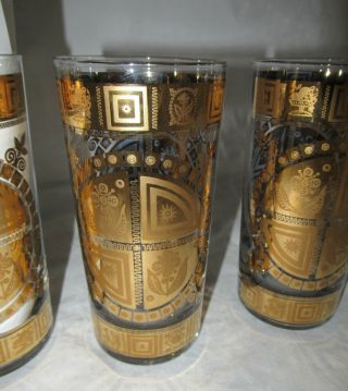 4 Vintage Culver Barware Gold Flowers Geometric Shapes Tumblers 2