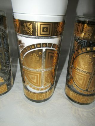 4 Vintage Culver Barware Gold Flowers Geometric Shapes Tumblers 3