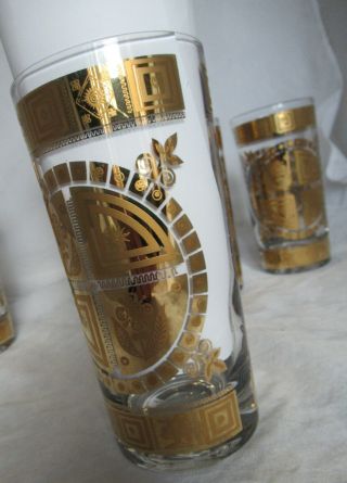 4 Vintage Culver Barware Gold Flowers Geometric Shapes Tumblers 6