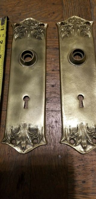 2 Antique Art Deco Brass Door Escutcheon Back Plates 8 5/8 " X 2 3/8 "