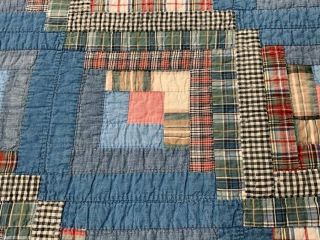 Americana Blue c 1900s Log Cabin QUILT Table Doll 24 x 25 Vintage 3