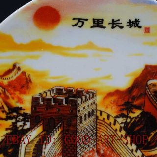 Chinese Famille Rose Porcelain Hand - painting “长城” Plate w Qing Qianlong Mark 3