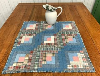 Country Blue C 1900s Log Cabin Quilt Table Doll 25 X 24 1/2 Vintage