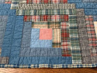 Country Blue c 1900s Log Cabin QUILT Table Doll 25 x 24 1/2 Vintage 2
