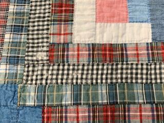 Country Blue c 1900s Log Cabin QUILT Table Doll 25 x 24 1/2 Vintage 3