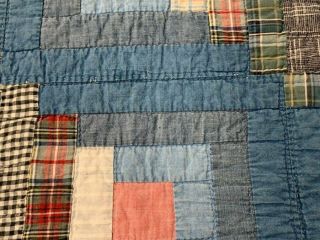 Country Blue c 1900s Log Cabin QUILT Table Doll 25 x 24 1/2 Vintage 4