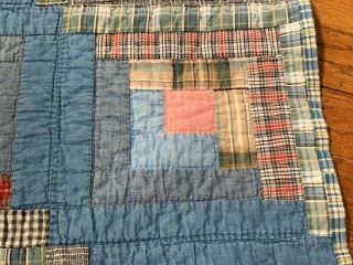Country Blue c 1900s Log Cabin QUILT Table Doll 25 x 24 1/2 Vintage 5