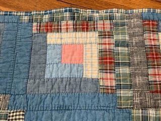Country Blue c 1900s Log Cabin QUILT Table Doll 25 x 24 1/2 Vintage 6