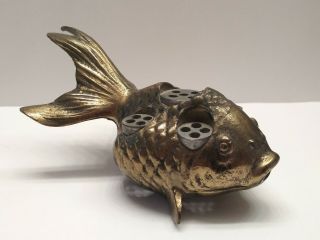 Vintage Japanese Bronze Koi Fish Incense Burner Ikebana Arranger Made Japan