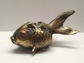 Vintage Japanese Bronze Koi Fish Incense Burner Ikebana Arranger Made Japan 3