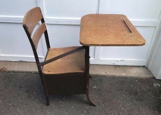 Vintage Elementary Small School Desk Cubby Right Arm Student Chair Wood