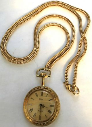 Christian Dior Bulova Ornate Pendant Necklace Watch Pocket Gold Plated Vintage