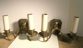 2 Vintage Double Brass Wall Sconces (unmarked) Or Restoration