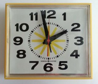 Vintage General Electric Ge Kitchen Wall Clock Yellow Square Usa Made