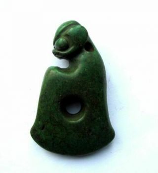 3.  2 " Hongshan Culture Hand - Carved Sun God/axe Carving Green Pendant