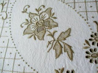Antique Madeira Tablecloth - Hand Embroidered With Flowers