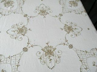 ANTIQUE MADEIRA TABLECLOTH - HAND EMBROIDERED with FLOWERS 3