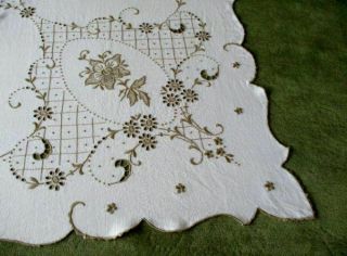 ANTIQUE MADEIRA TABLECLOTH - HAND EMBROIDERED with FLOWERS 6