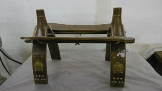 Vintage Wooden Camel Saddle Stool With Decorative Brass Studs And Emblems