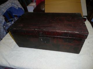A Fine 19th C Grain Paint And Decorated Document Box In Red & Black