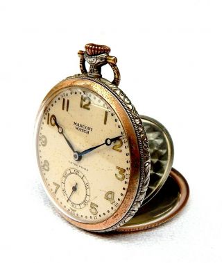Antique Pocket Watch Rolex Marconi Extra Prima Gold Plated 1910c Art Deco 49mm