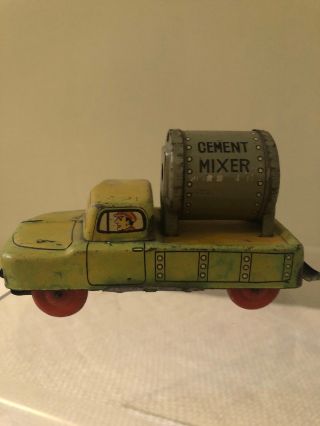 Antique Made In Japan Green Tin Cement Mixer Truck Rare