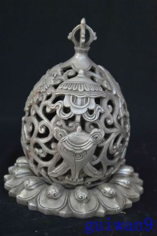 Collectable Old Asian China Miao Silver Carve Flower Ball Noble Incense Burner