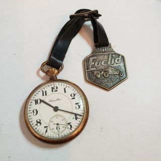 Vintage Hamilton 996 Pocket Watch 19j With Euclid Earth Moving Equipment Fob