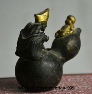 8CM Folk Old China Bronze Gilt Mad monk Chai gong Tongzi Boy Gourd Lucky Statue 2