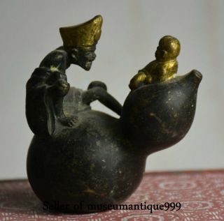 8CM Folk Old China Bronze Gilt Mad monk Chai gong Tongzi Boy Gourd Lucky Statue 3