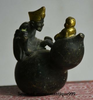 8CM Folk Old China Bronze Gilt Mad monk Chai gong Tongzi Boy Gourd Lucky Statue 5