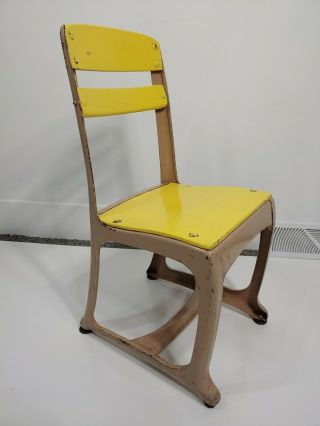 Early American Vintage School Chair 13 Youth Kids Midcentury Rustic Wood Yellow