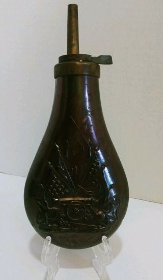 Civil War Union Black Powder Flask W Cannon,  Crossed Flags Made In Italy